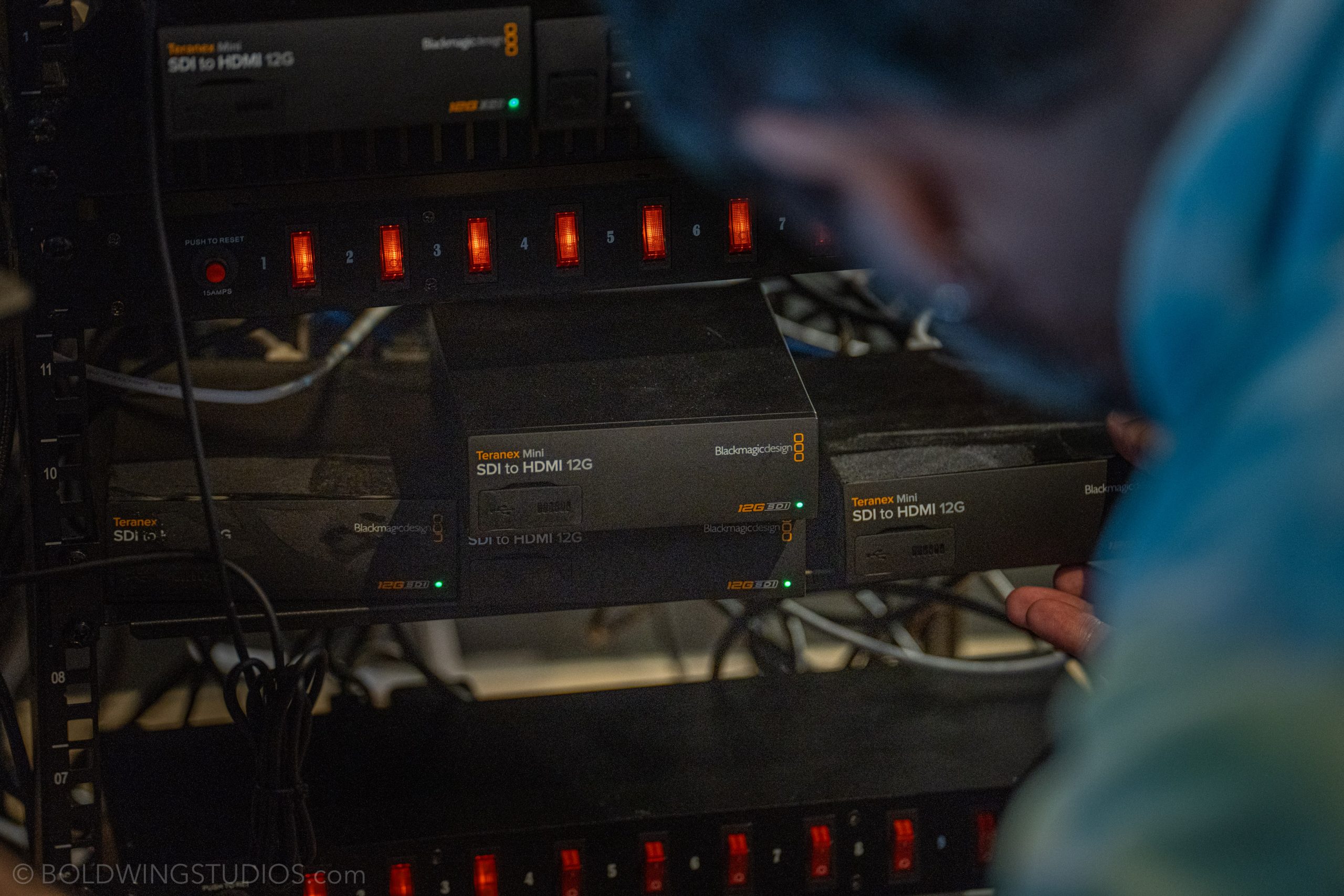 Virtual production control room equipment rack